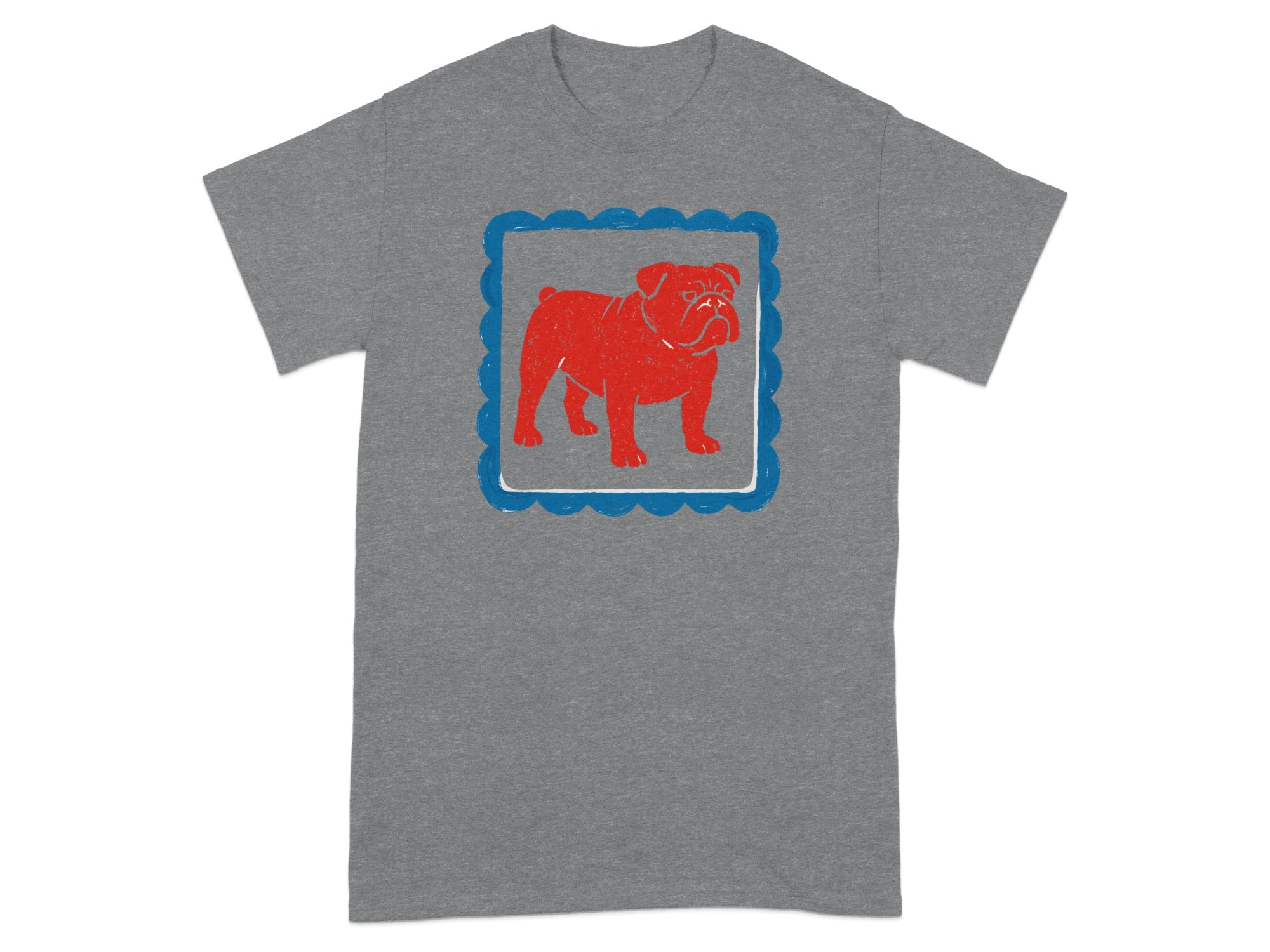 Gray T-shirt with Red Bulldog Graphic Print Design