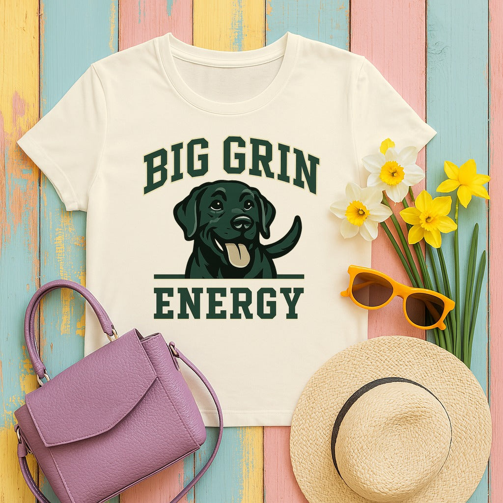 Black Lab Big Grin Energy T-shirt in Natural