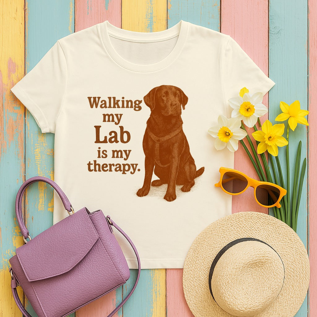 Walking My Lab Is My Therapy T-shirt in Natural