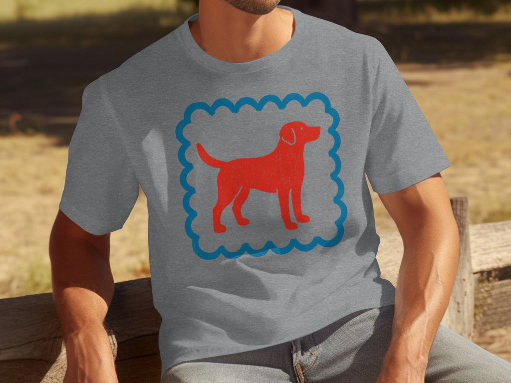 Casual Grey Shirt with Red Dog Graphic Design