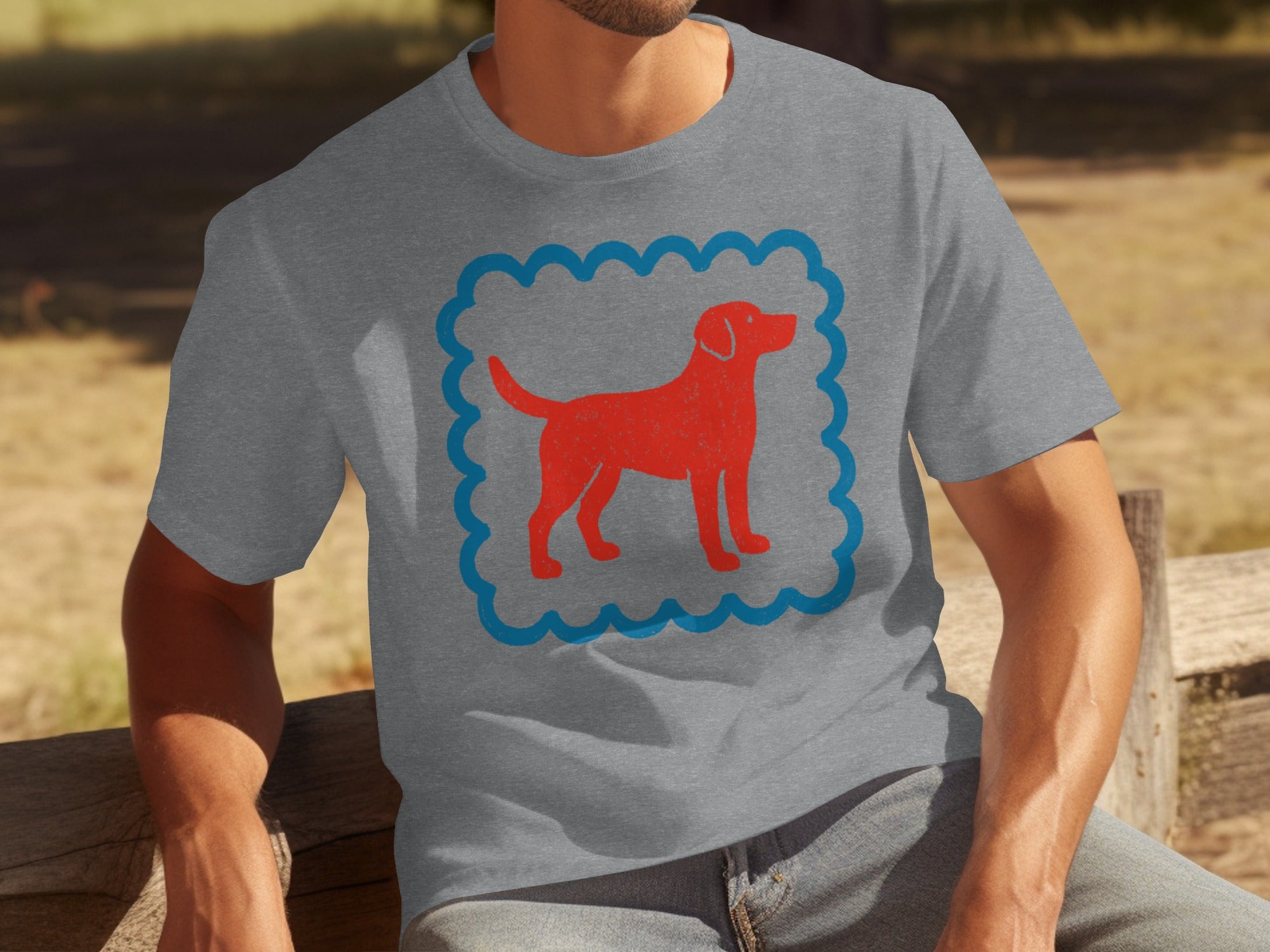Casual Grey Shirt with Red Dog Graphic Design
