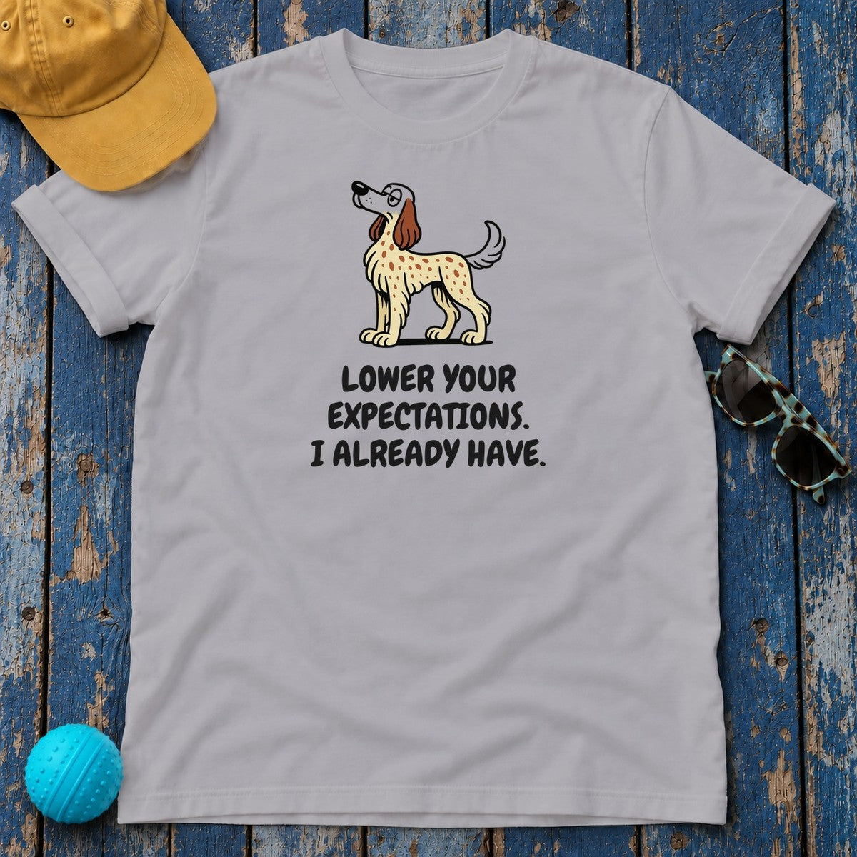 English Setter Lower Your Expectations Tee in Athletic Heather