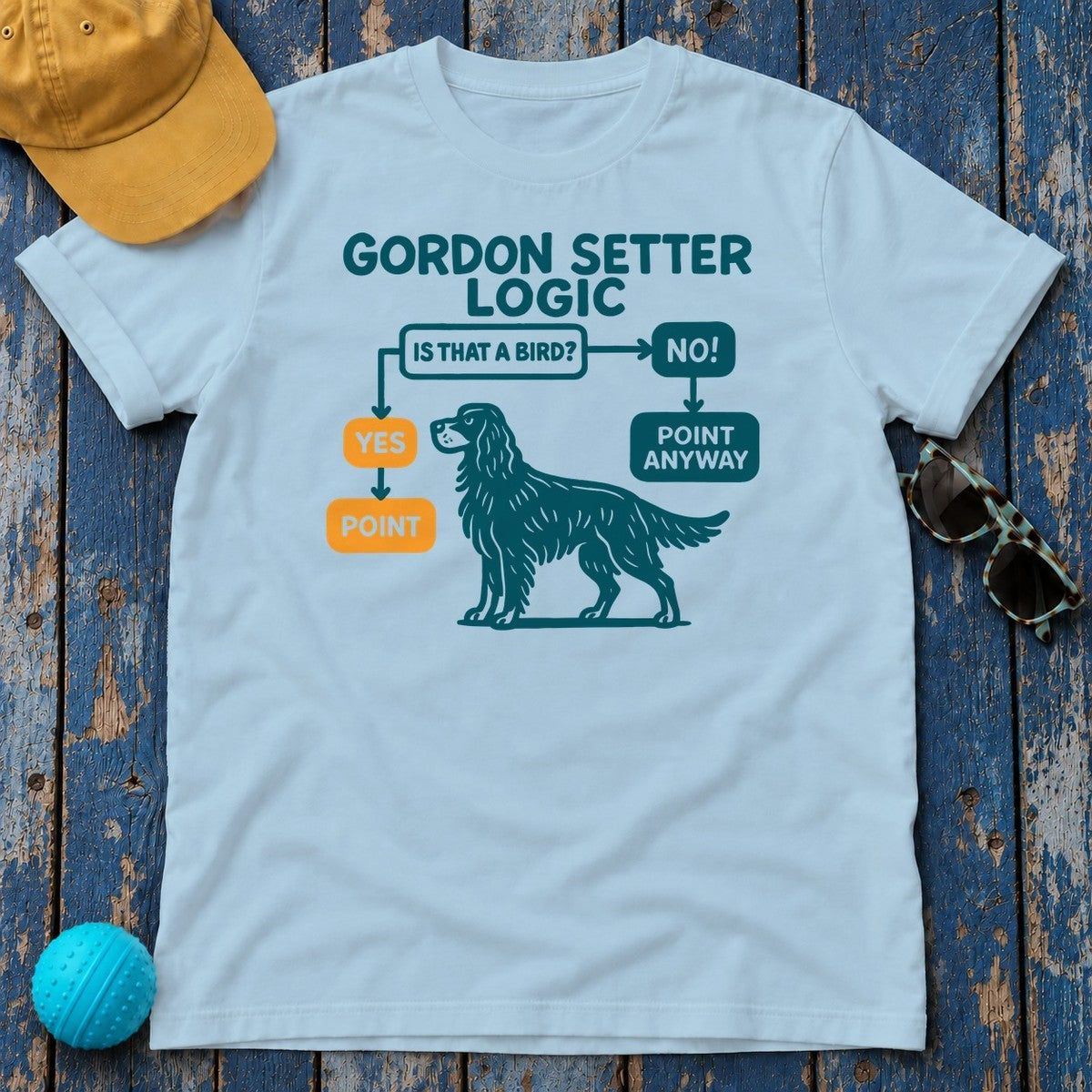 Gordon Setter Logic Flowchart T-Shirt in Light Blue