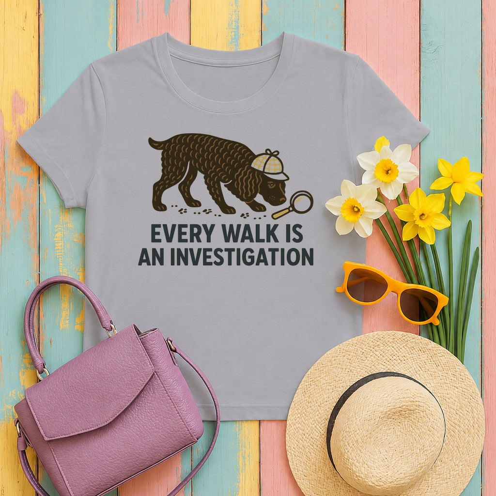 American Water Spaniel Every Walk Is An Investigation Tee in Athletic Heather