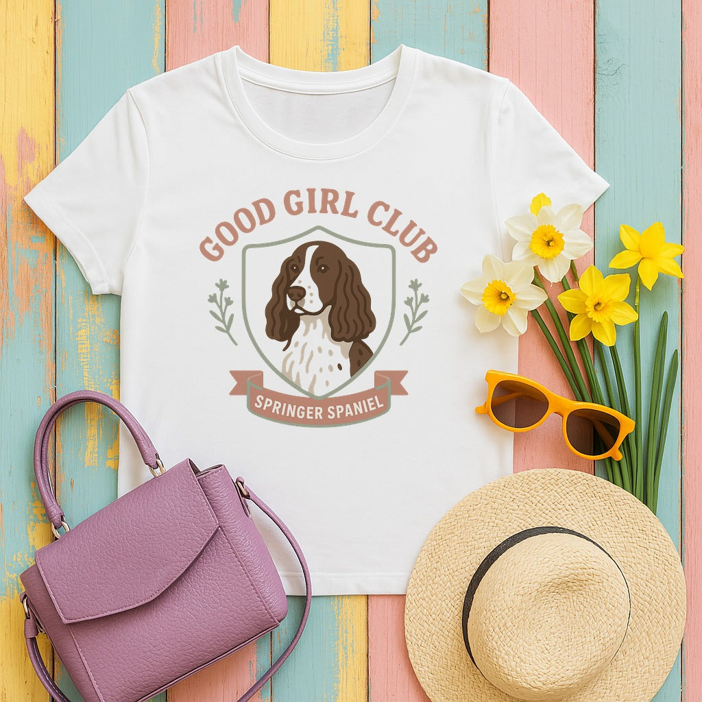 english springer spaniel good-girl-club tee flat lay hero