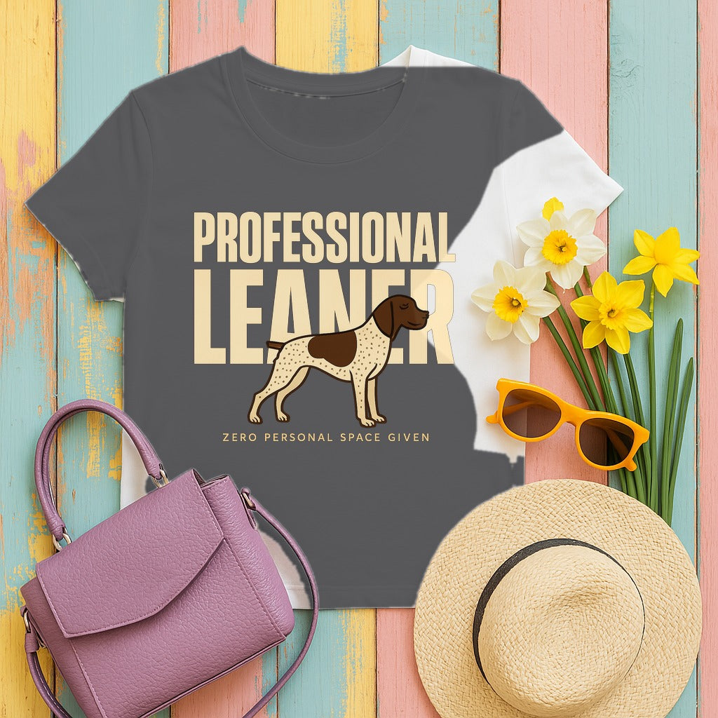 German Shorthaired Pointer Professional Leaner Tee styled flat lay on Dark Grey Heather