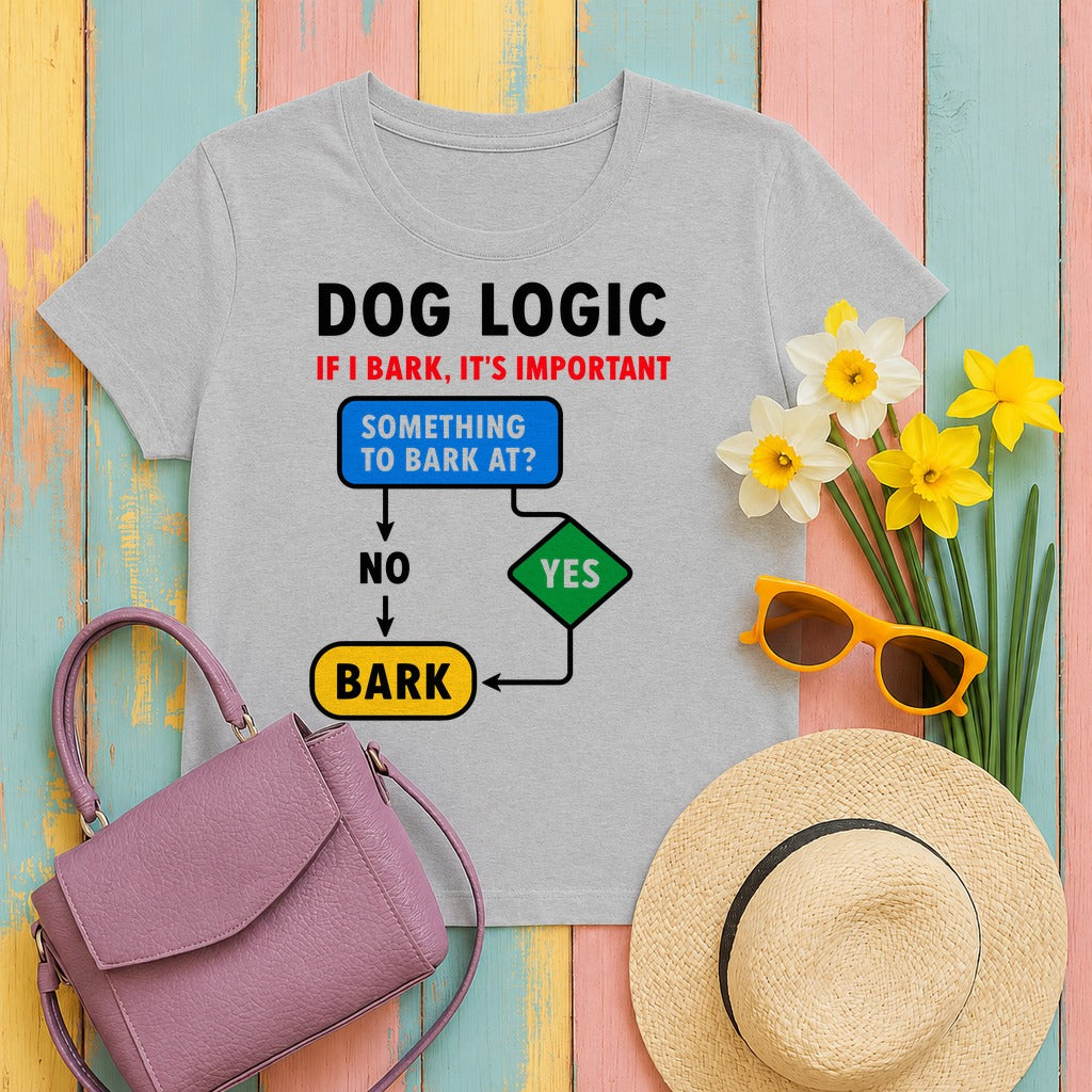 Dog Logic Funny Flowchart T-Shirt in Sport Grey