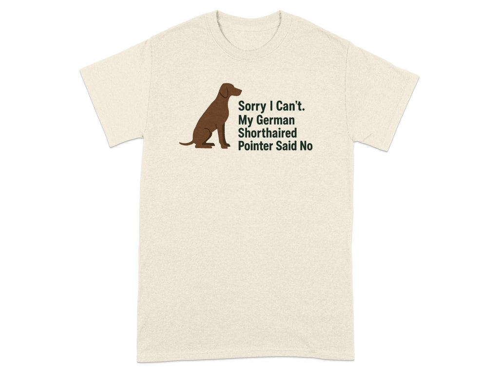 T-shirt with brown German Shorthaired Pointer silhouette and text.