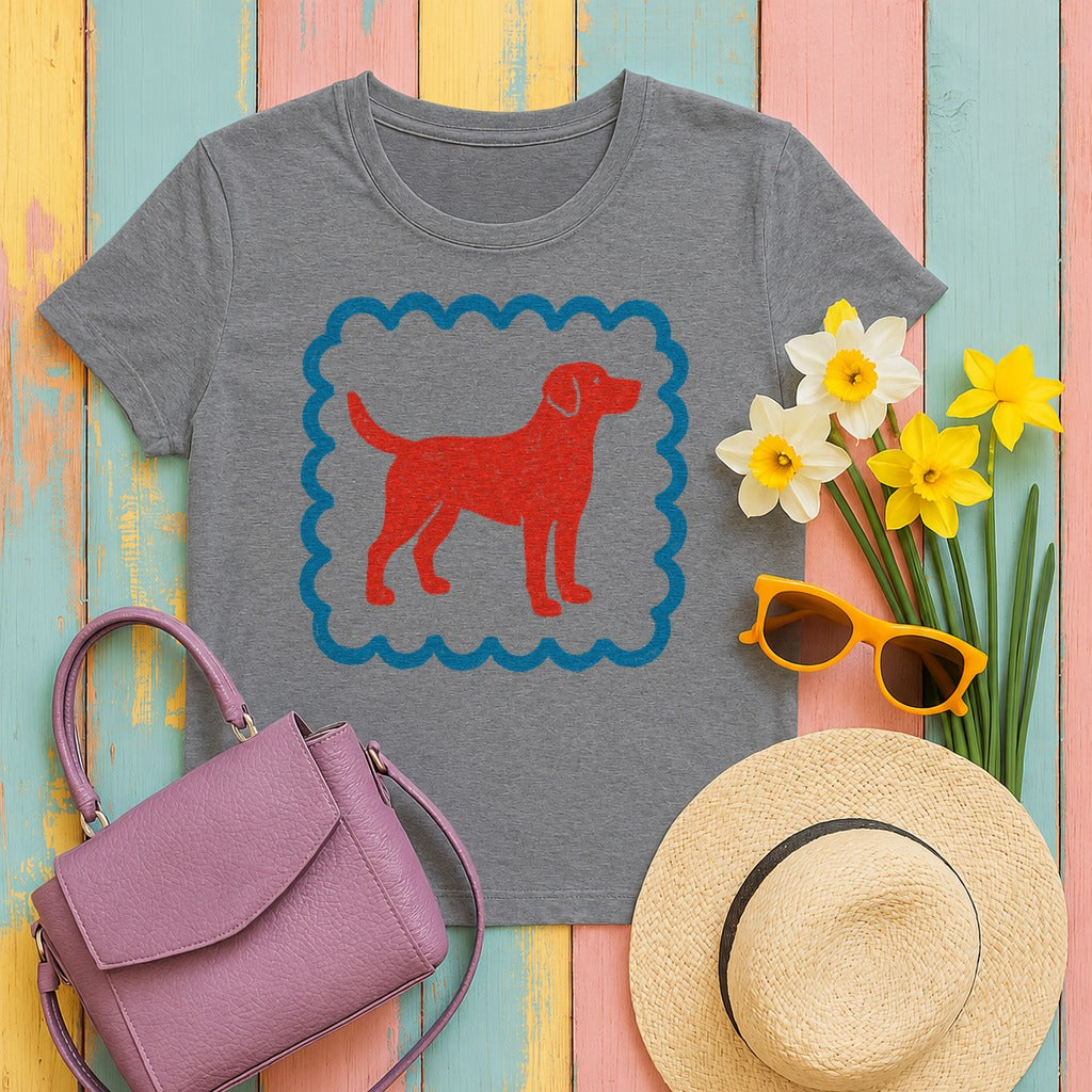 Cute Labrador Retriever Drawing With Border Style Frame Artistic T-Shirt in Graphite Heather