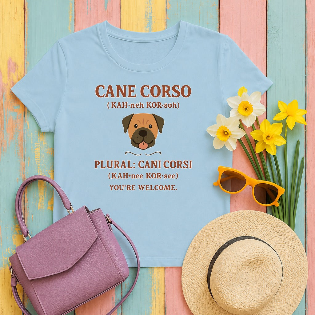 Cane Corso Cani Corsi Pronunciation Tee in Light Blue