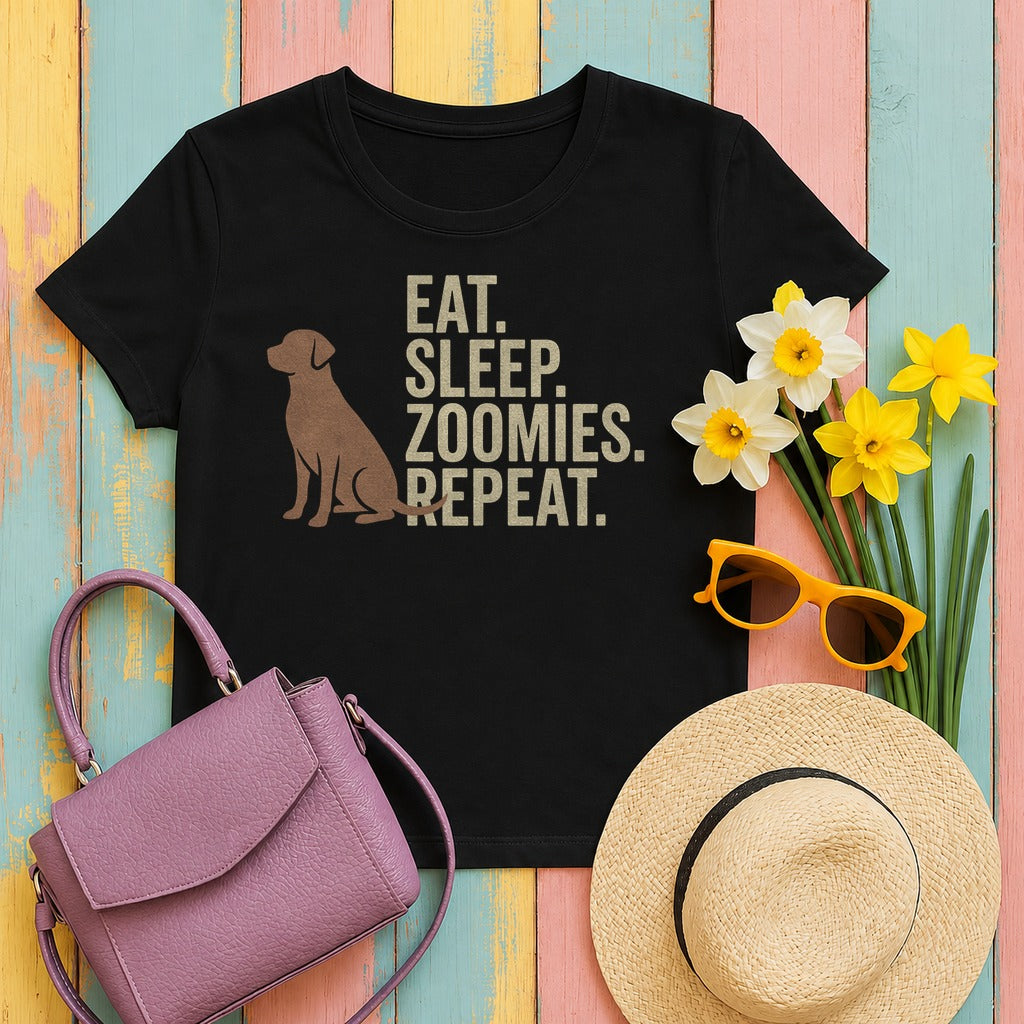 Eat Sleep Zoomies Repeat Lab T-shirt in Black