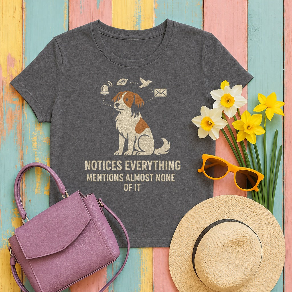 Kooikerhondje Notices Everything Tee in Dark Grey Heather