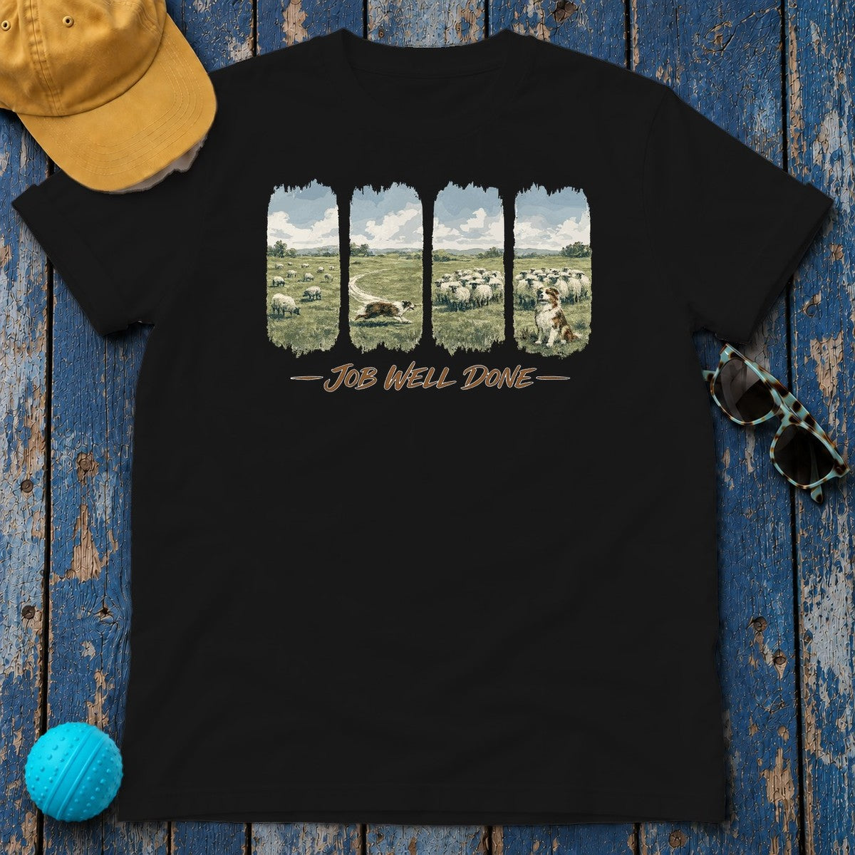 Job Well Done Australian Shepherd T-Shirt in Black