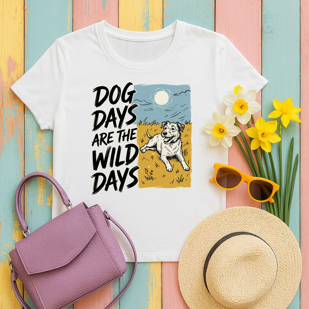 Dog Days Are Wild Days Terrier T-Shirt in White