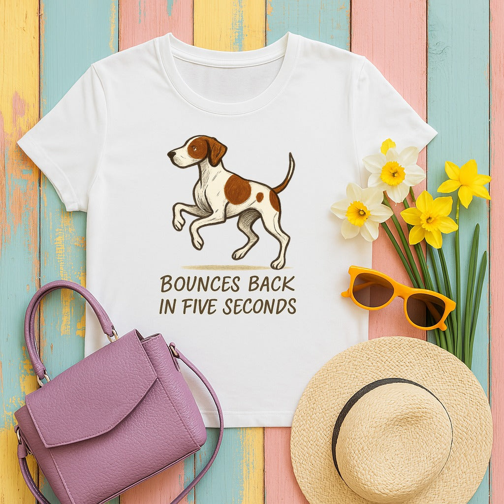 Pointer Bounces Back in Five Seconds T-shirt in White