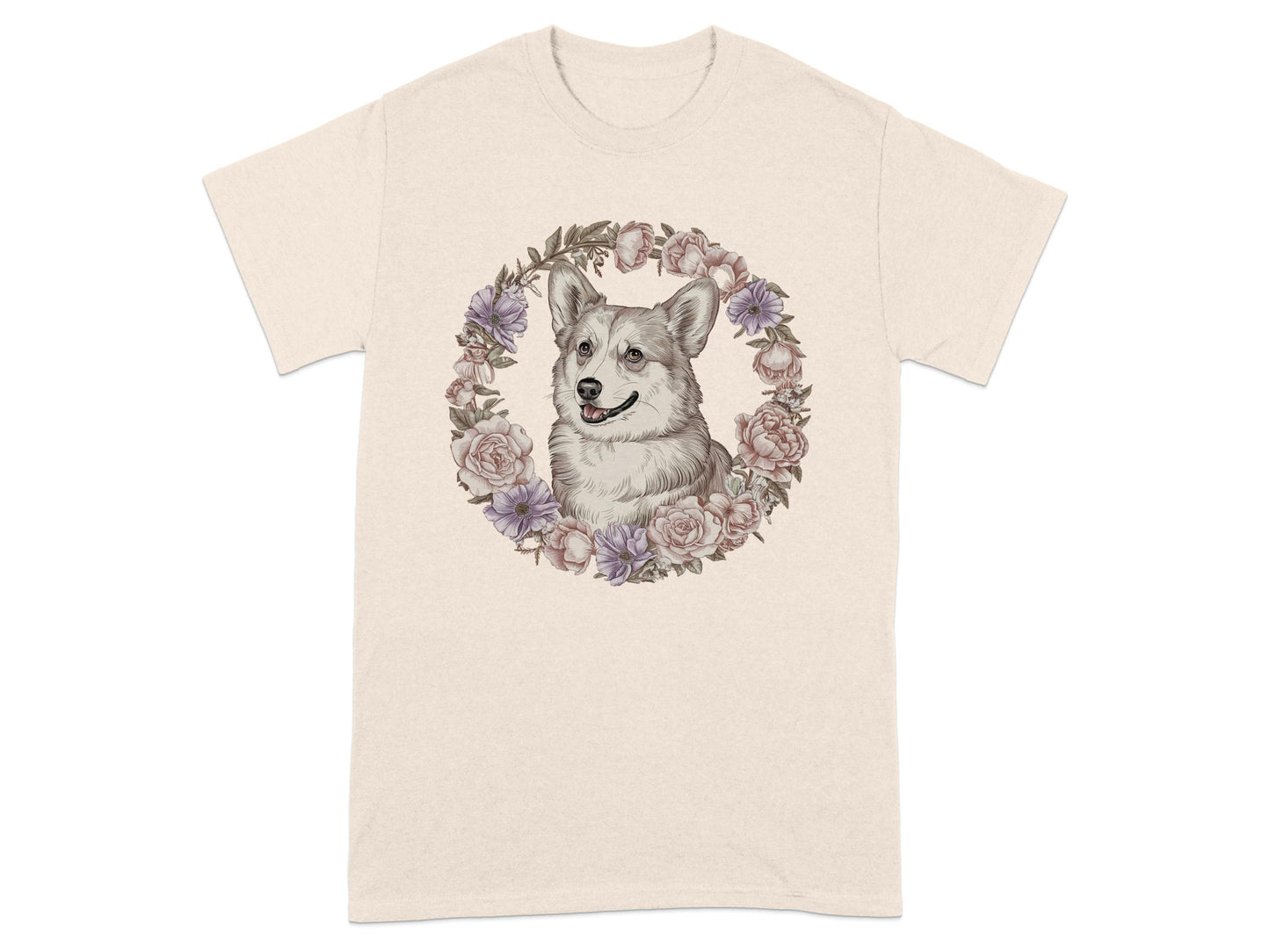 Adorable Floral Wreath Corgi Illustration T-Shirt product type
