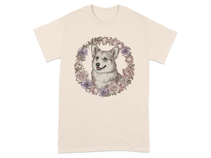 Adorable Floral Wreath Corgi Illustration T-Shirt product type