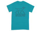 Teal t-shirt with line drawing of a Vizsla and text "I'd Be Much Happier With Another Vizsla."