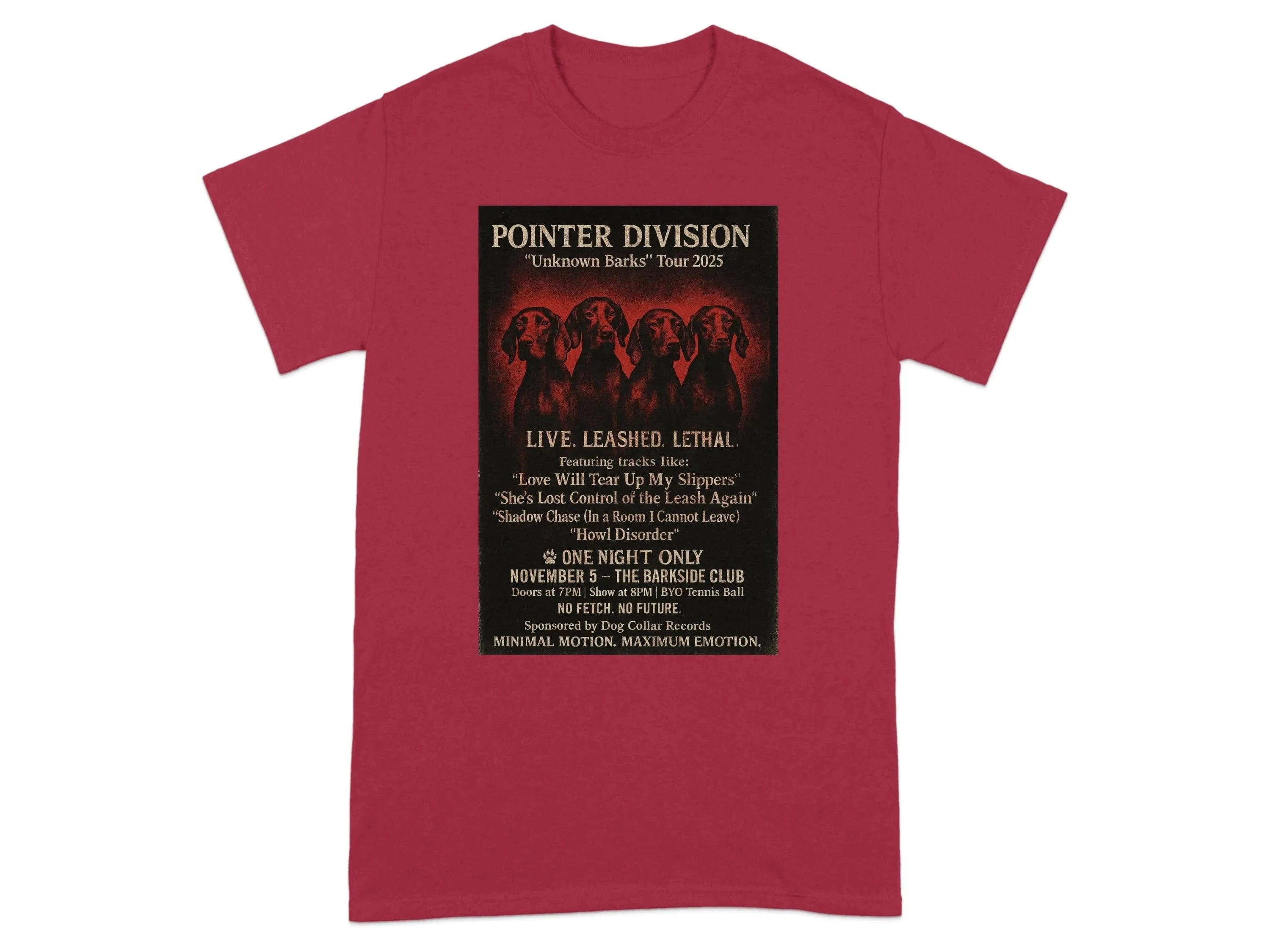 Pointer Division Unknown Barks Tour 2025 Concert T-Shirt Cardinal Red T-shirt