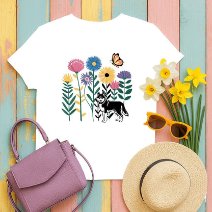 Cheerful Floral Design Dog Graphic Casual Shirt product type