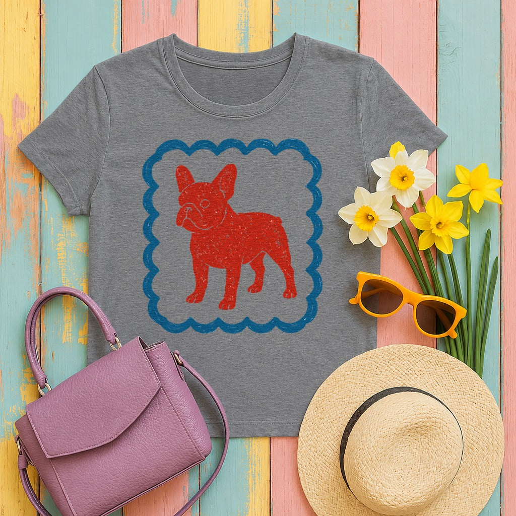 French Bulldog in Decorative Border Graphic Design T-Shirt in Graphite Heather