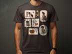 T-shirt with framed illustrations of dogs, toys, and a dog collar.