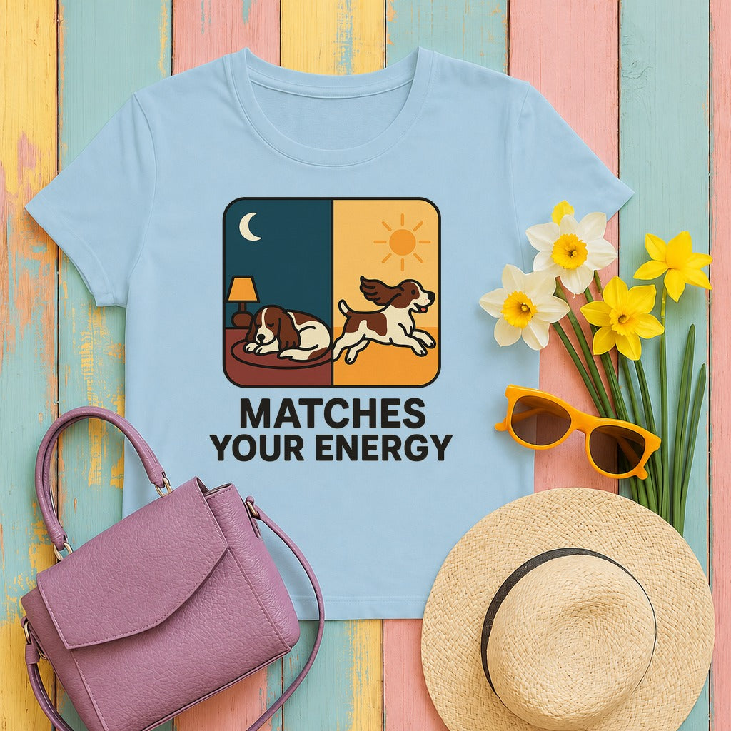 Springer Matches Your Energy Tee in Light Blue