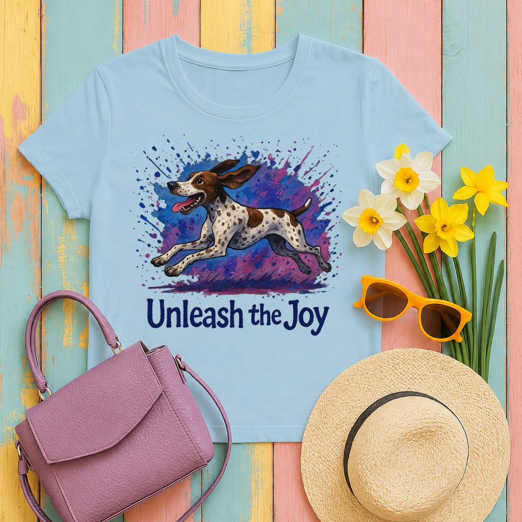 German Shorthaired Pointer Unleash the Joy T-Shirts in Light Blue