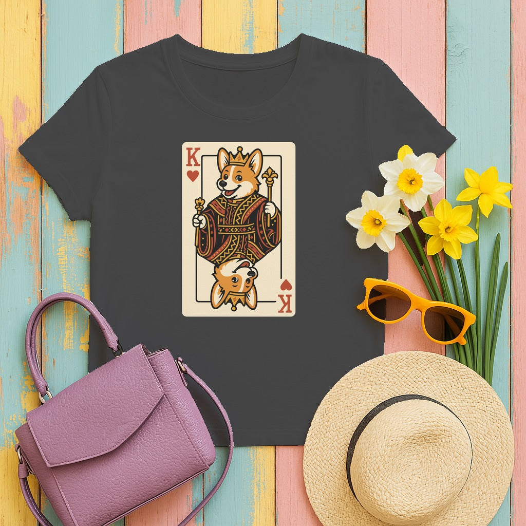Corgi King Playing Card T-Shirt in Dark Heather