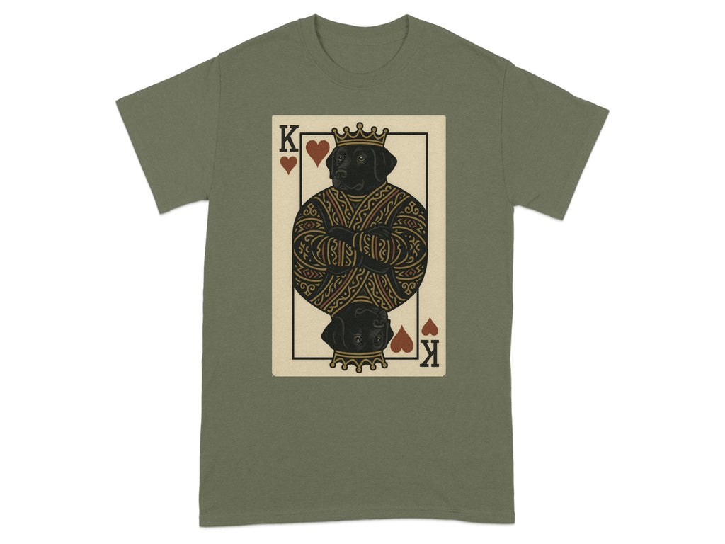 King of Hearts playing card with a black labrador wearing a crown.