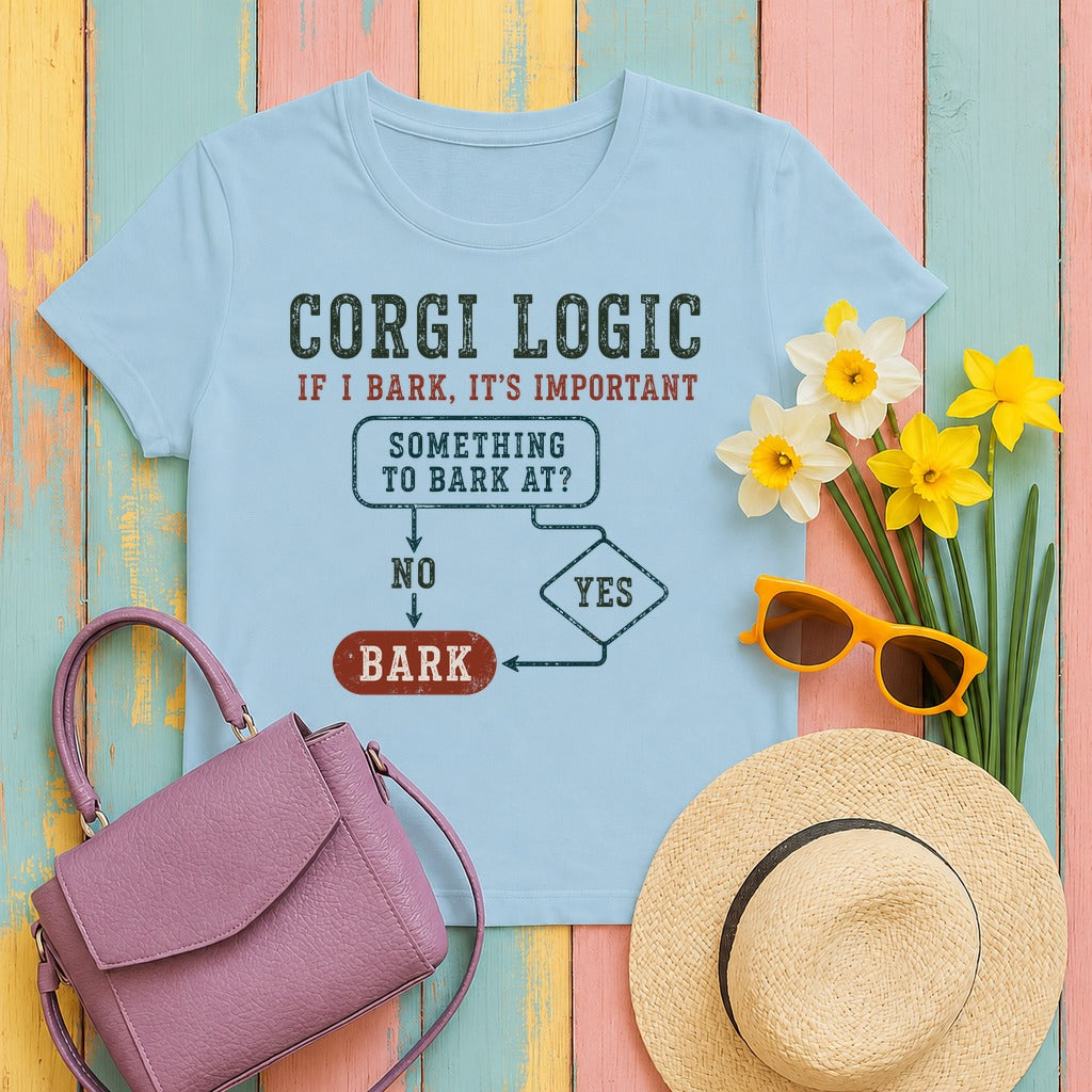 Corgi Logic Flowchart T-Shirt in Light Blue