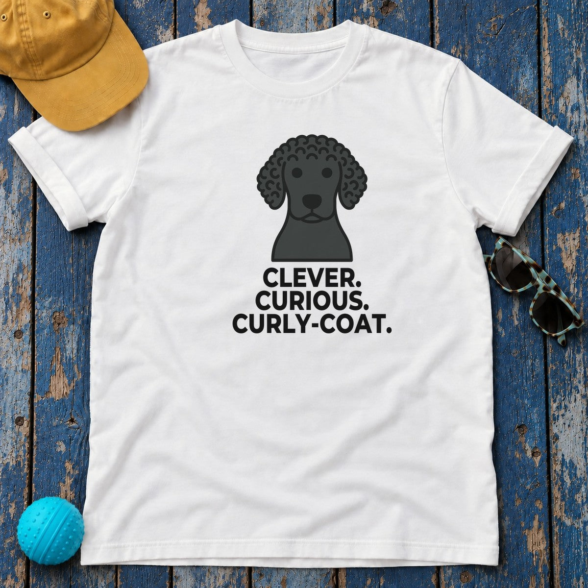 Clever. Curious. Curly-Coat. Curly-Coated Retriever T-Shirt in White