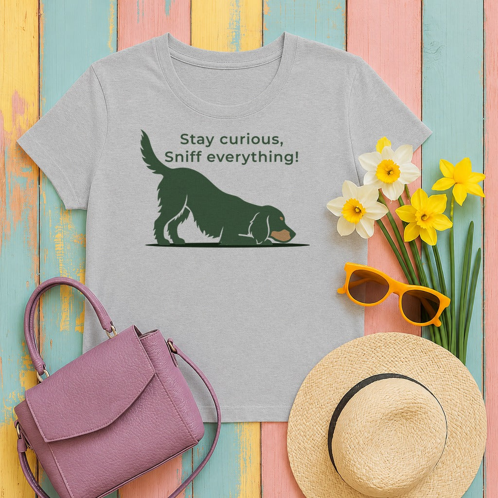 Stay Curious Sniff Everything Gordon Setter T-Shirts in Sport Grey