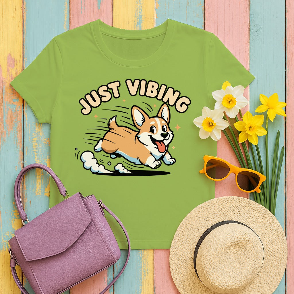 Cute Corgi Just Vibing T-Shirt in Kiwi