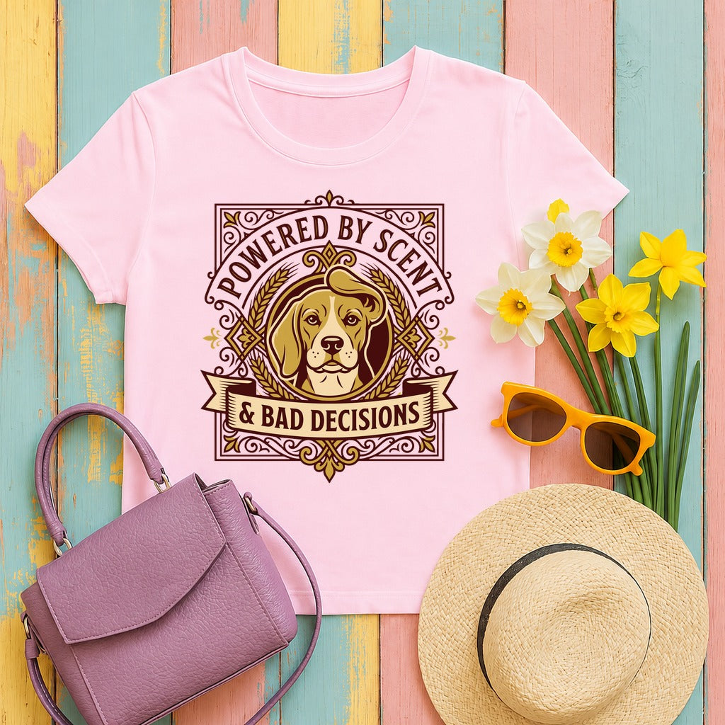 Beagle Scent & Bad Decisions Graphic T-shirt in Light Pink