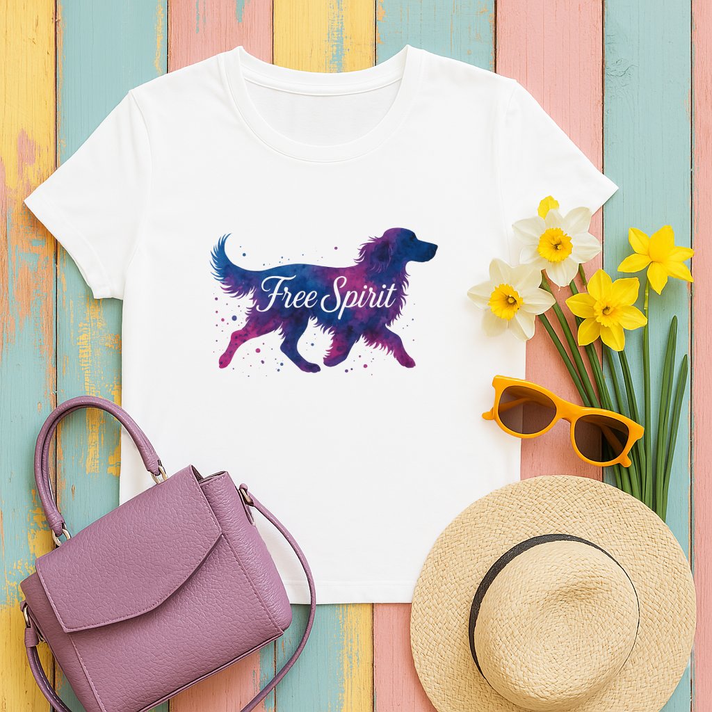 Colorful Dog With Free Spirit Text Graphic T-Shirt product type