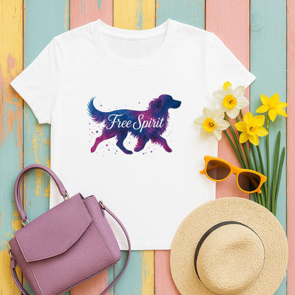 Colorful Dog With Free Spirit Text Graphic T-Shirt product type