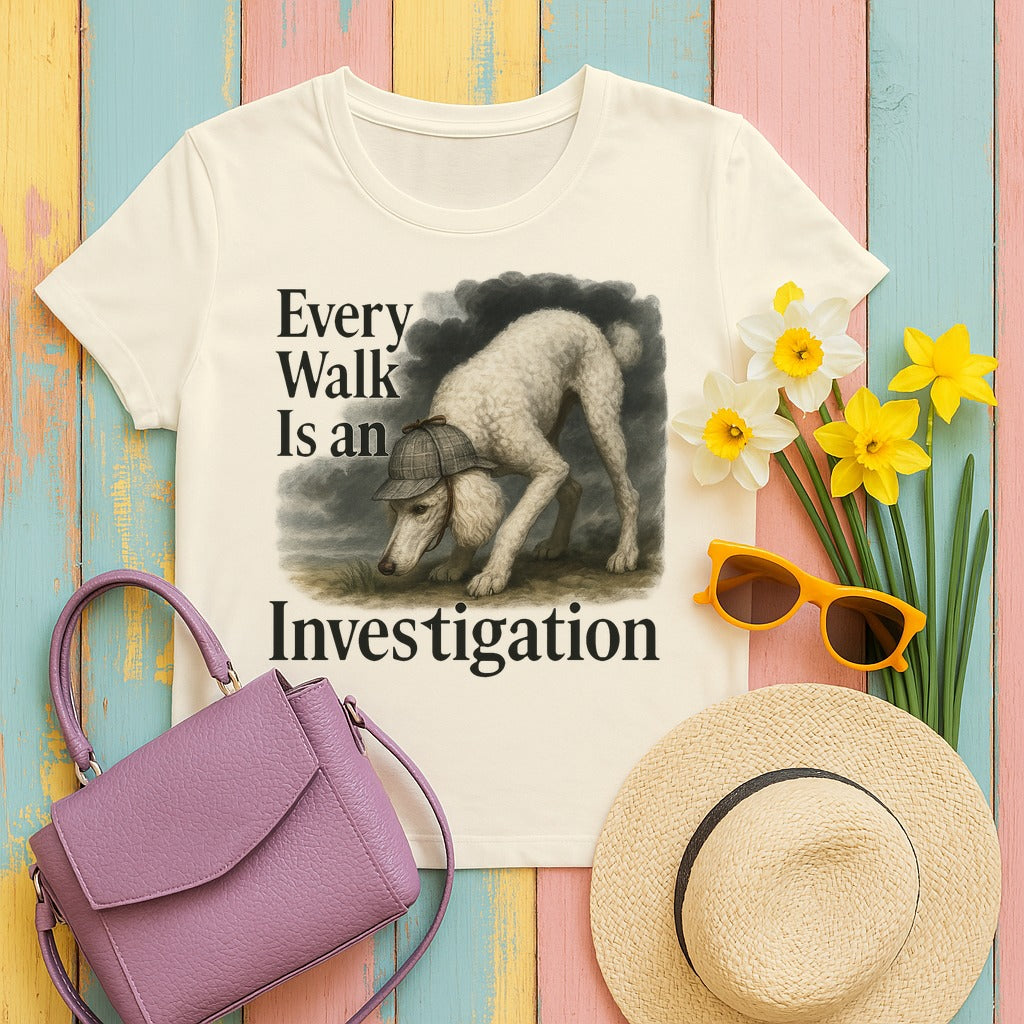 Poodle Detective Walk T-Shirt in Natural