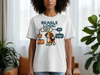 White t-shirt with a Beagle logic flowchart and cartoon beagle.