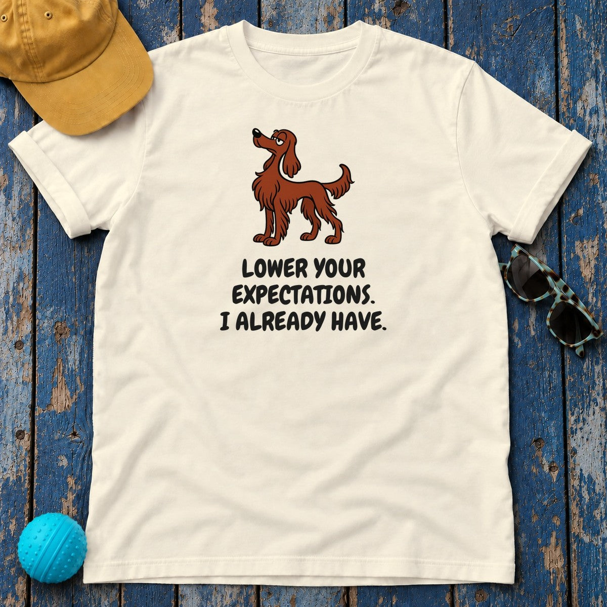 Irish Setter Lower Your Expectations Tee in Natural