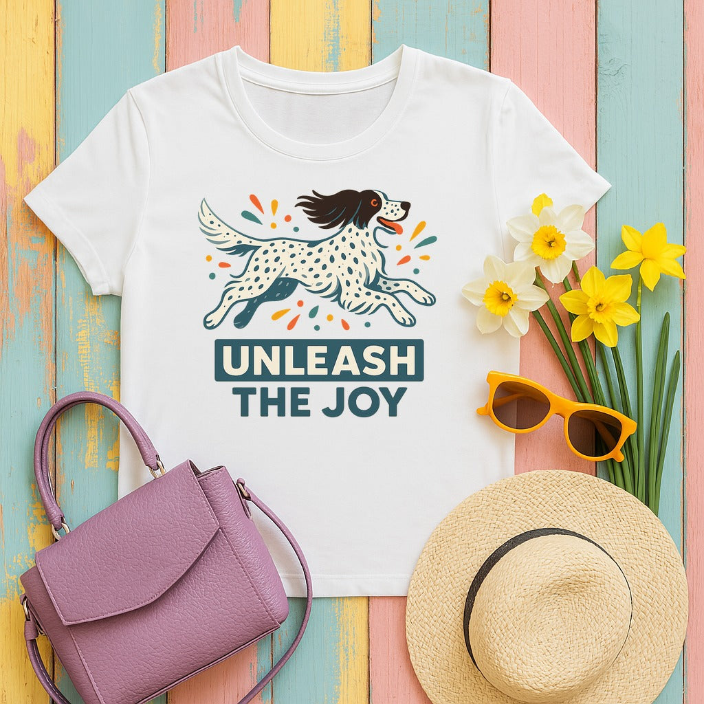 English Setter Unleash the Joy Tee in White