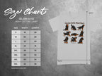 Gildan 5000 Heavy Cotton T-shirt size chart with Gordon Setter illustrations.