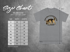 Gildan 5000 German Shepherd graphic tee size chart with measurements.