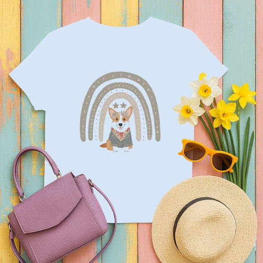 Cute Corgi Rainbow Graphic Casual Short Sleeve T-Shirt product type