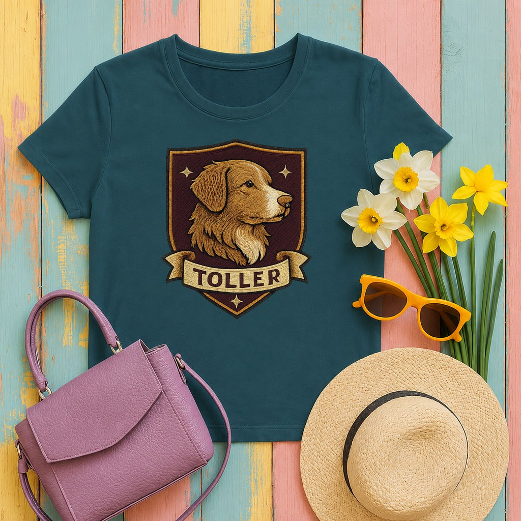 Nova Scotia Duck Tolling Retriever Toller Crest T-shirt in Heather Deep Teal
