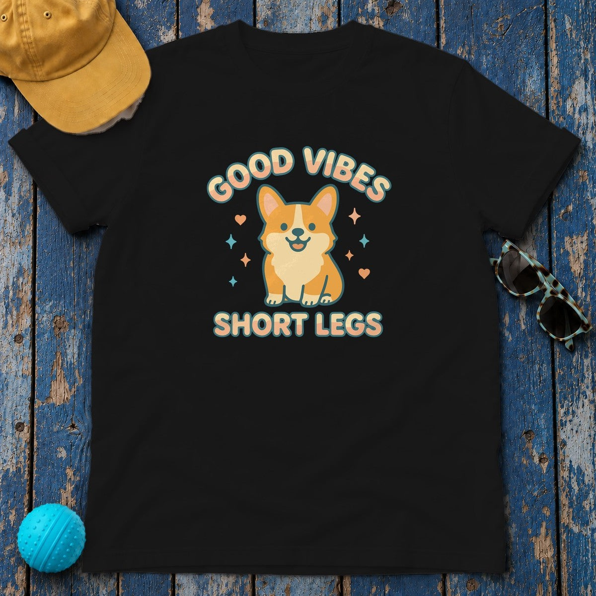 Corgi Dog Good Vibes And Short Legs Lovely Design T-Shirt in Black