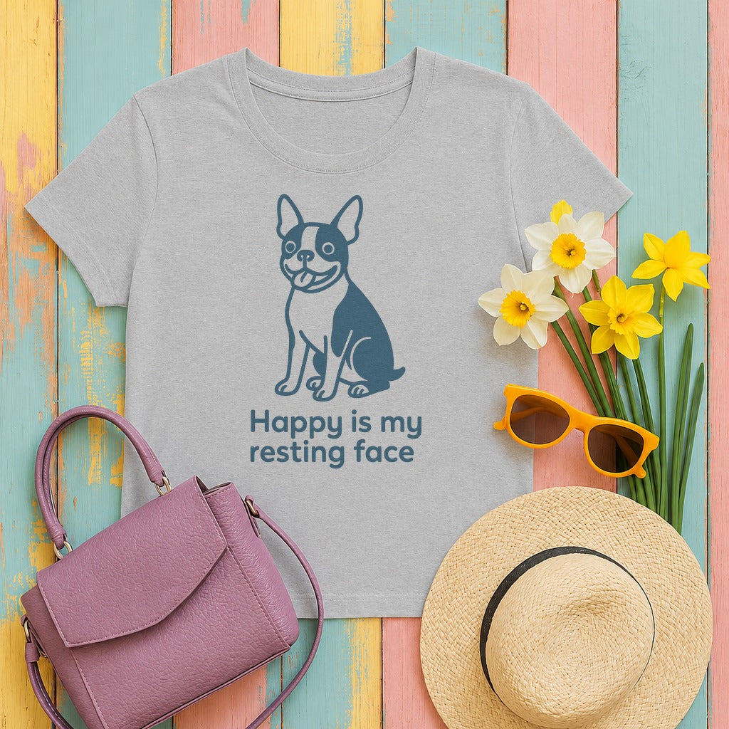 Happy Is My Resting Face - Funny Boston Terrier T-shirt in Sport Grey