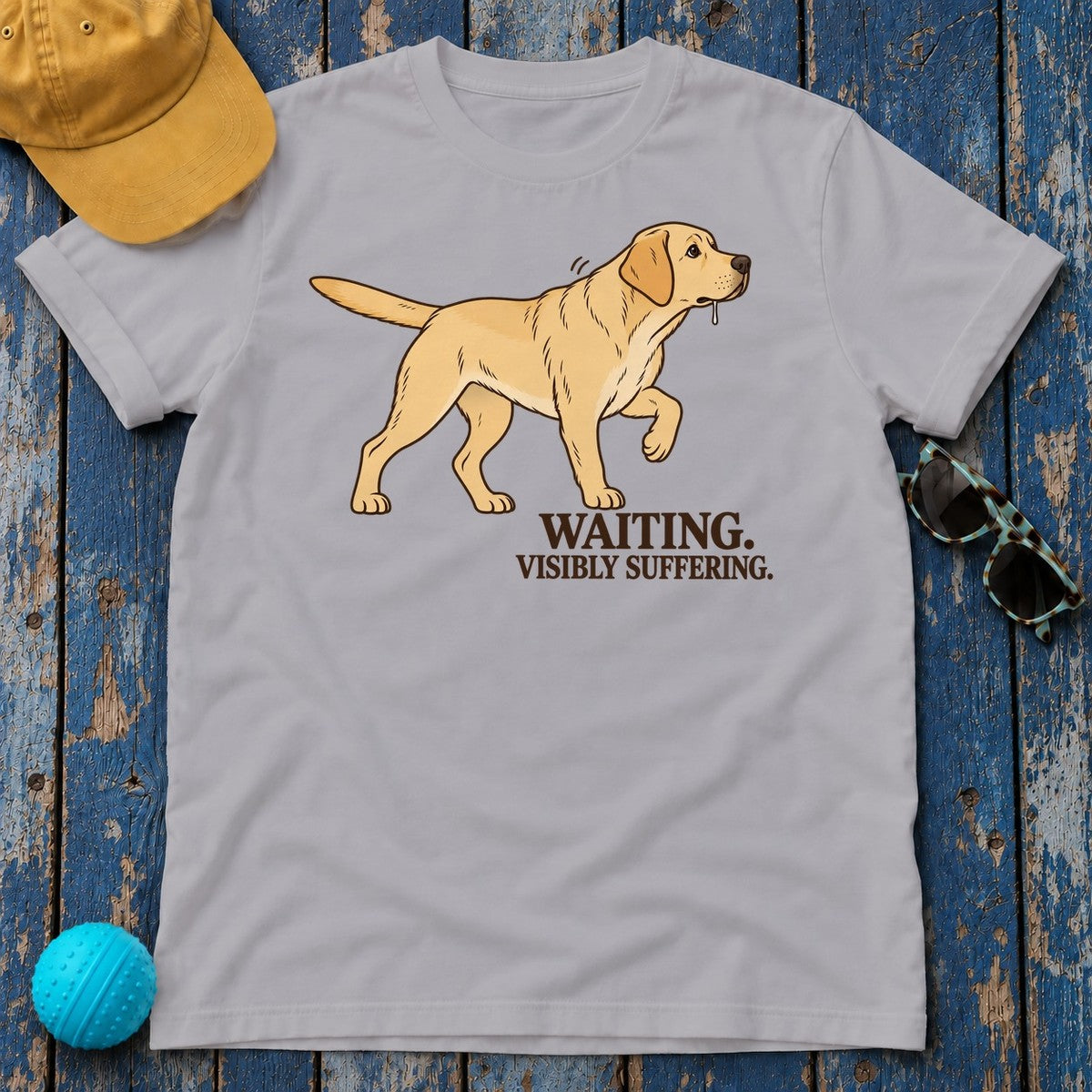 Waiting Visibly Suffering Yellow Lab T-Shirt in Athletic Heather