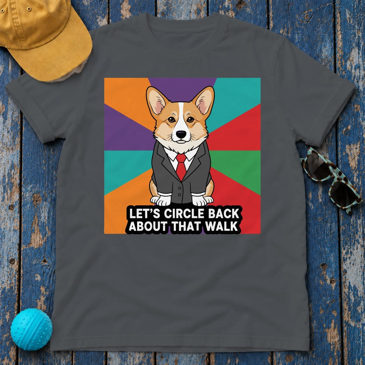 Let's Circle Back Corgi Walk TShirt in Charcoal