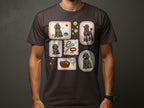 T-shirt with framed illustrations of poodles, dog accessories, and tennis balls.